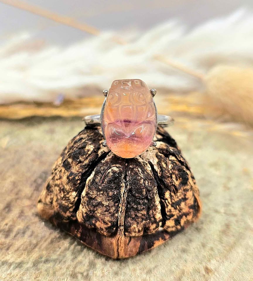 Nature Fluorite Pixiu Adjustable Ring