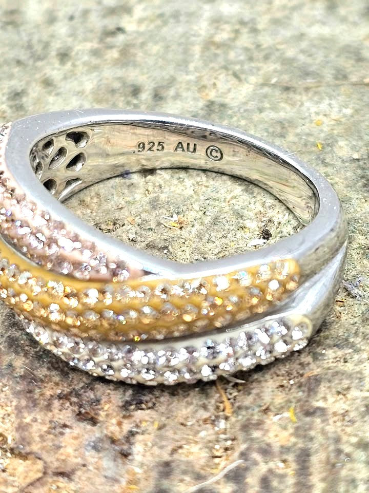 Tri Colors Ultra Sparking CZ bands Sterling 925 Ring(Size 7)