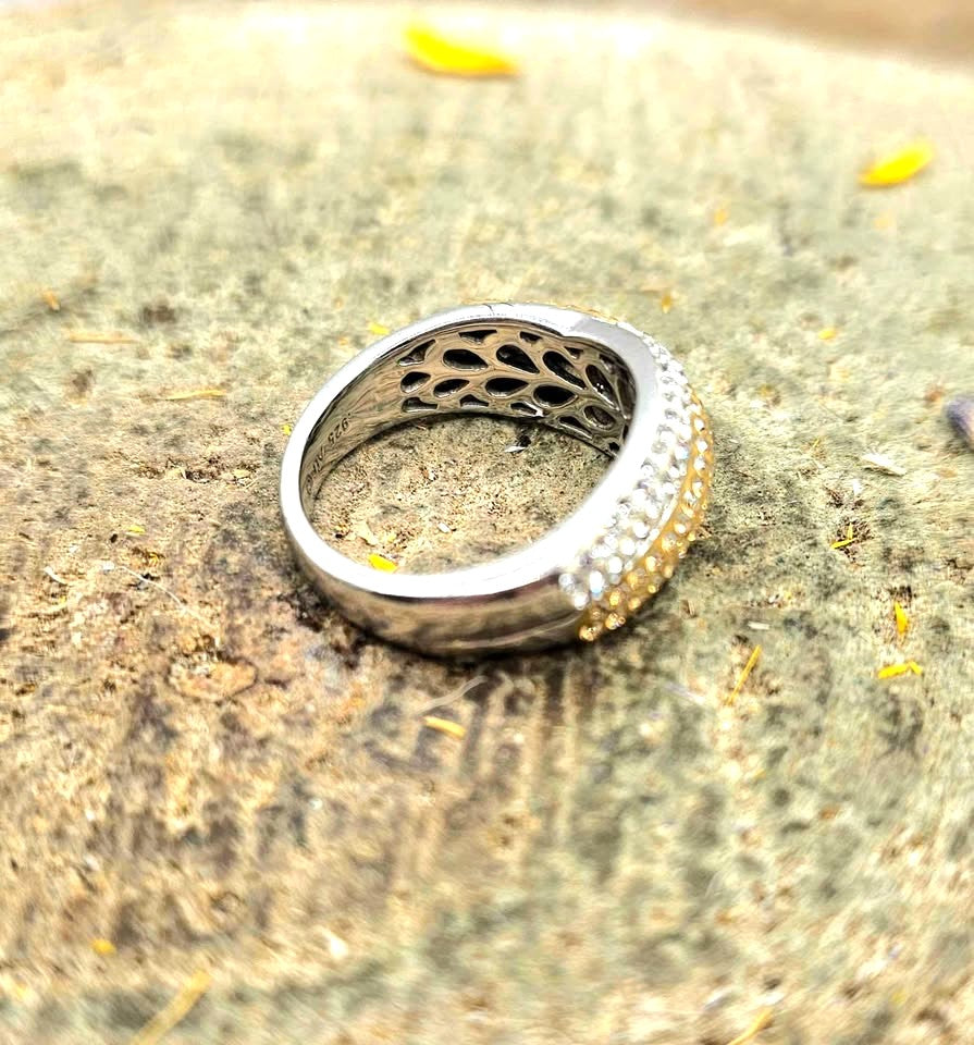 Tri Colors Ultra Sparking CZ bands Sterling 925 Ring(Size 7)