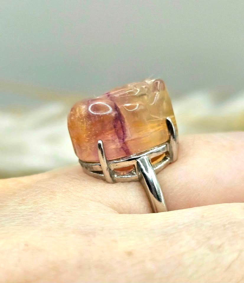 Nature Fluorite Pixiu Adjustable Ring