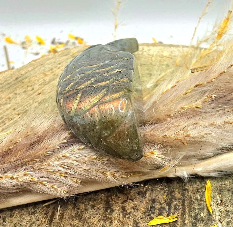 Nature Labradorite Carved Flashy Eagle Decor Figure