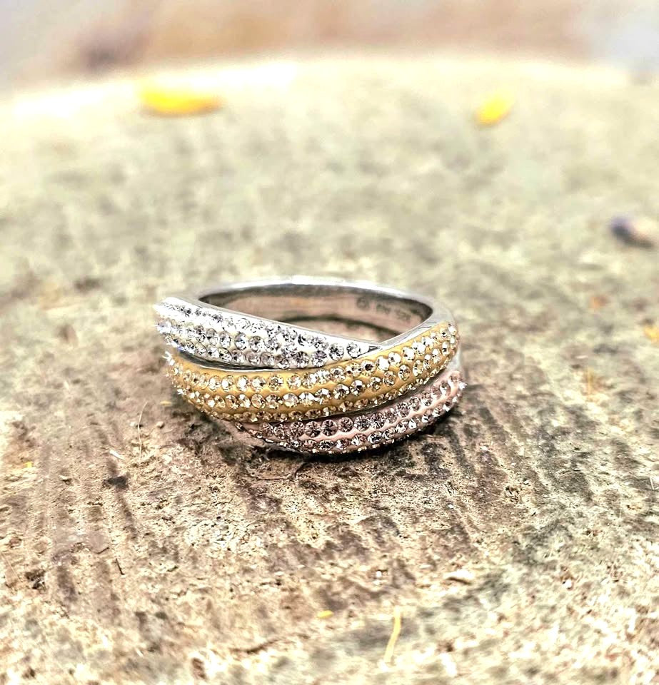 Tri Colors Ultra Sparking CZ bands Sterling 925 Ring(Size 7)