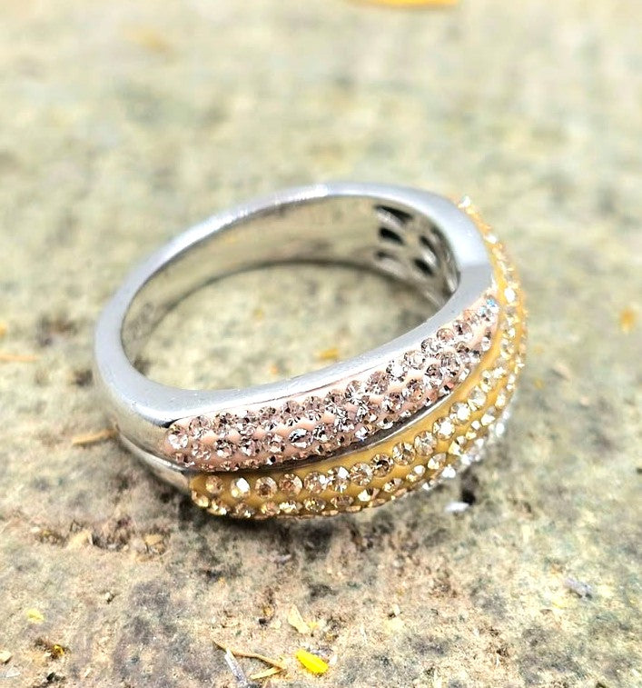 Tri Colors Ultra Sparking CZ bands Sterling 925 Ring(Size 7)