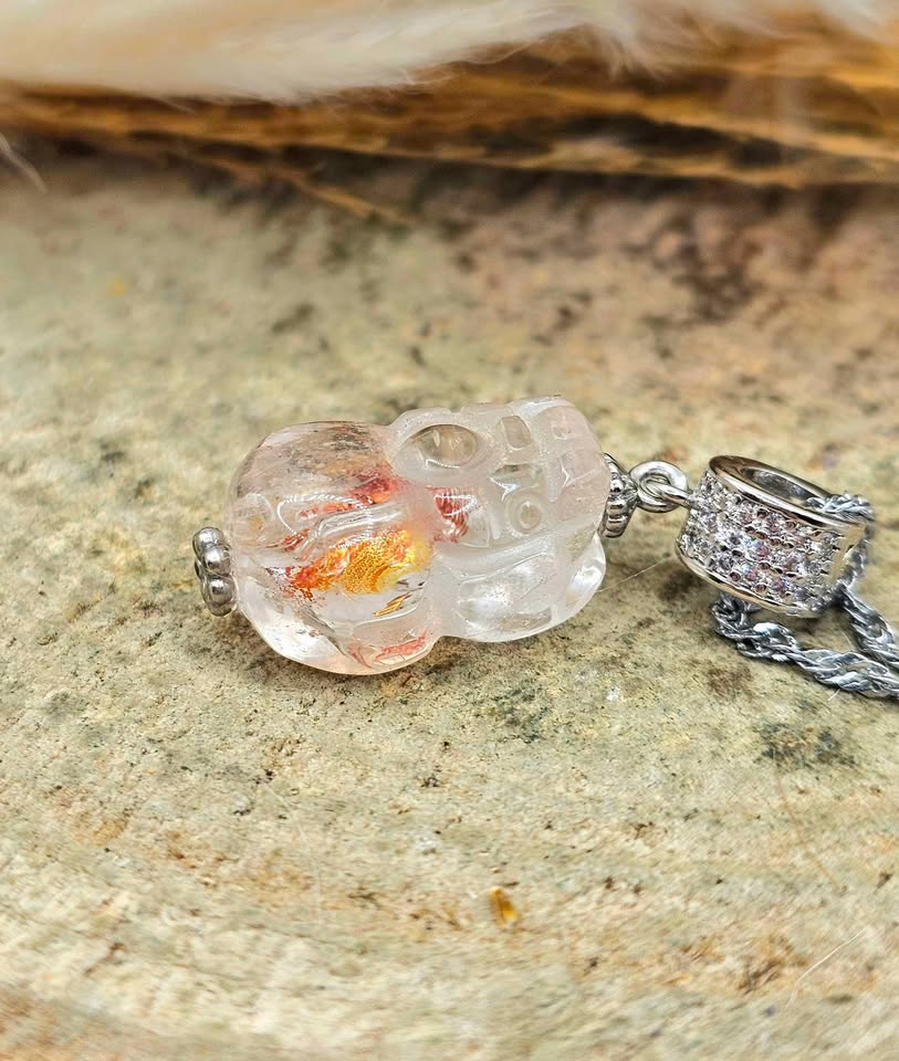 Nature Hematoid Koi Quartz Pixiu Pendant Necklace