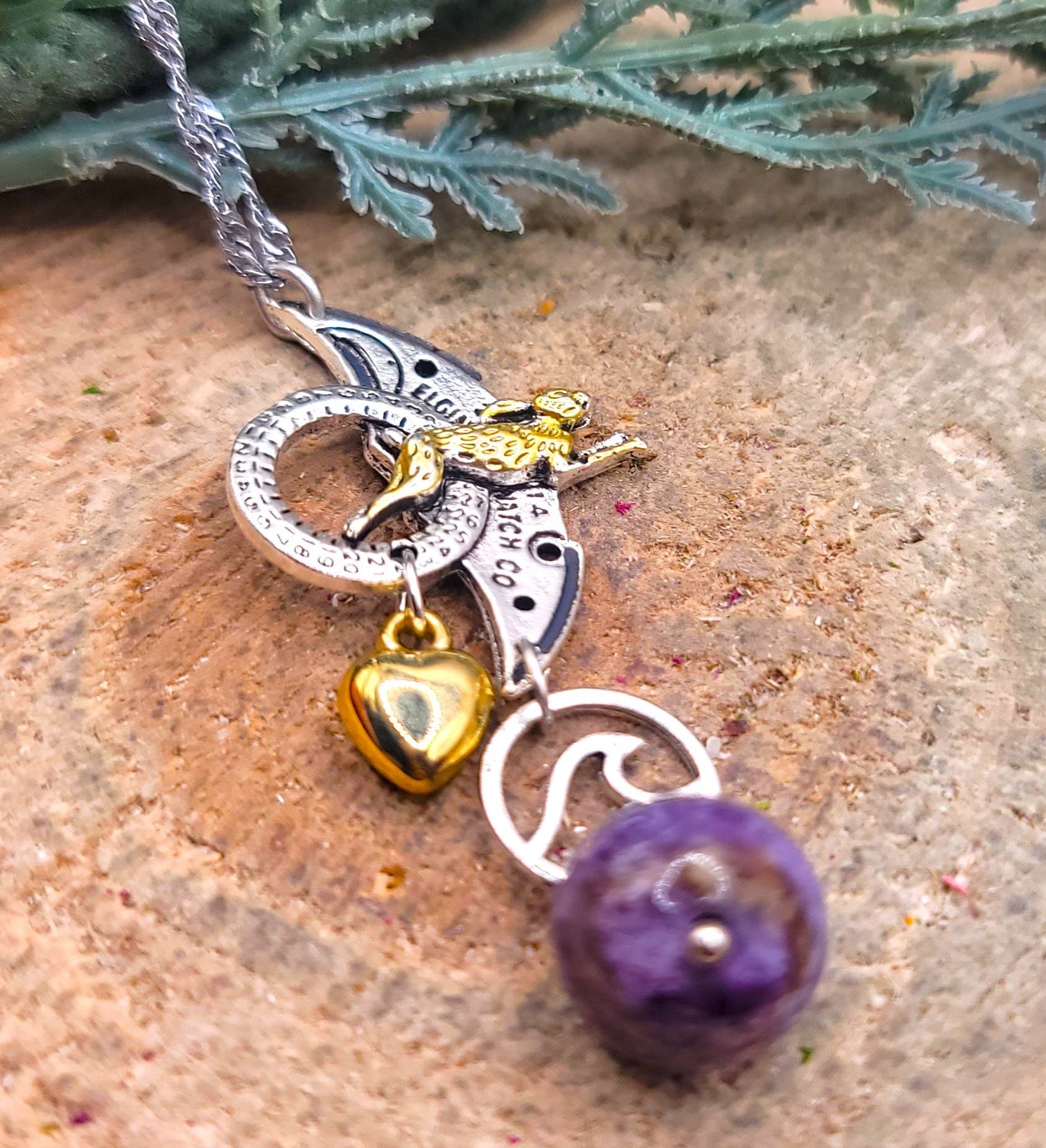 Nature Purple Charoite With Flying Rabbit Charm Pendant Necklace