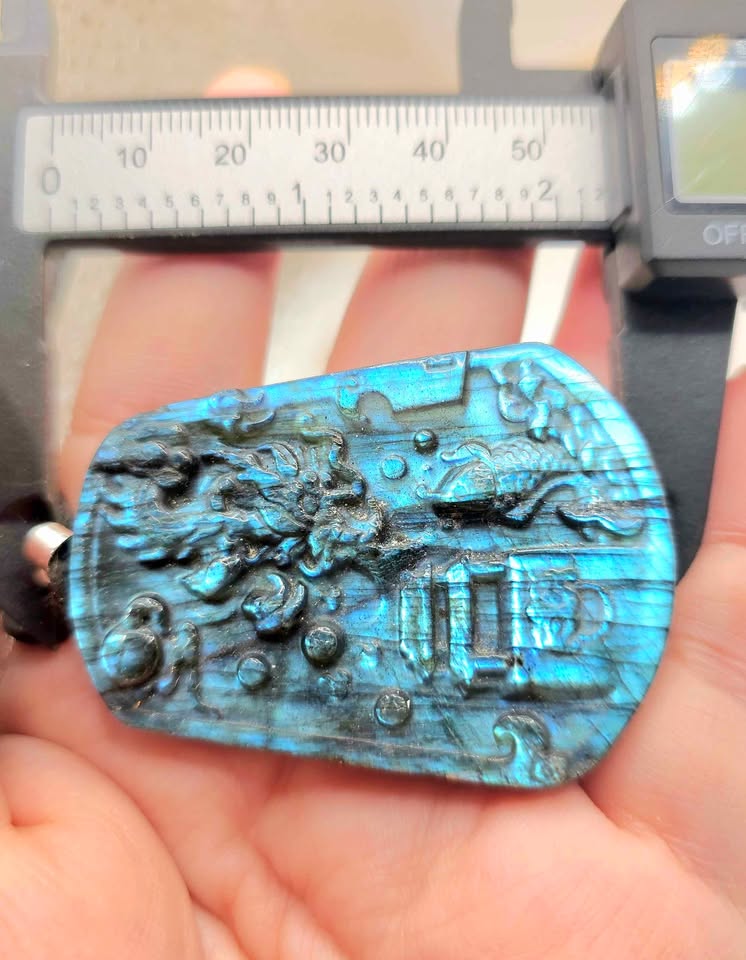 Nature Labradorite Oriented Dragon And Palace Pendant Necklace
