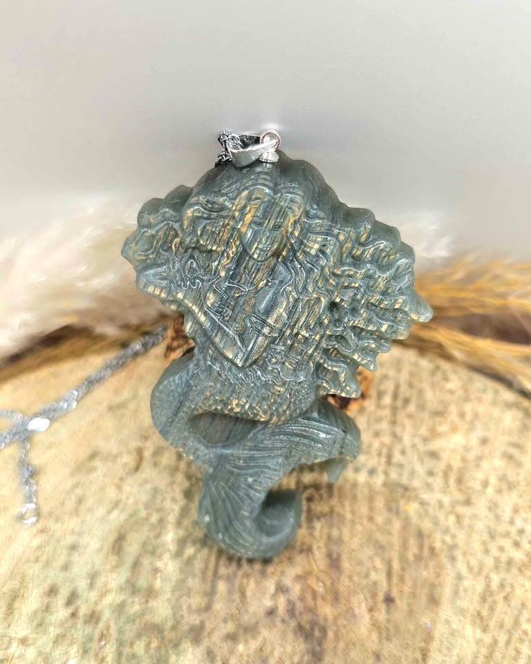 Nature Labradorite Mermaid Big Pendant Necklace