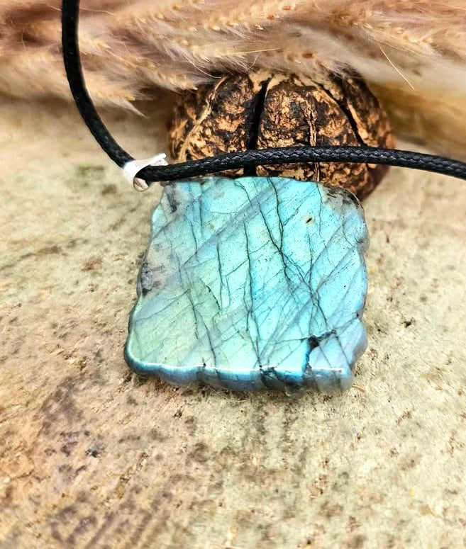 Nature Labradorite Oriental Dragon &amp; Sun Pendant Necklace