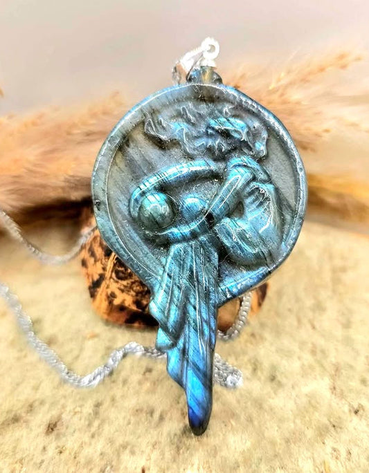 Nature Labradorite Carved Dragonfly Fairy Pendant Necklace