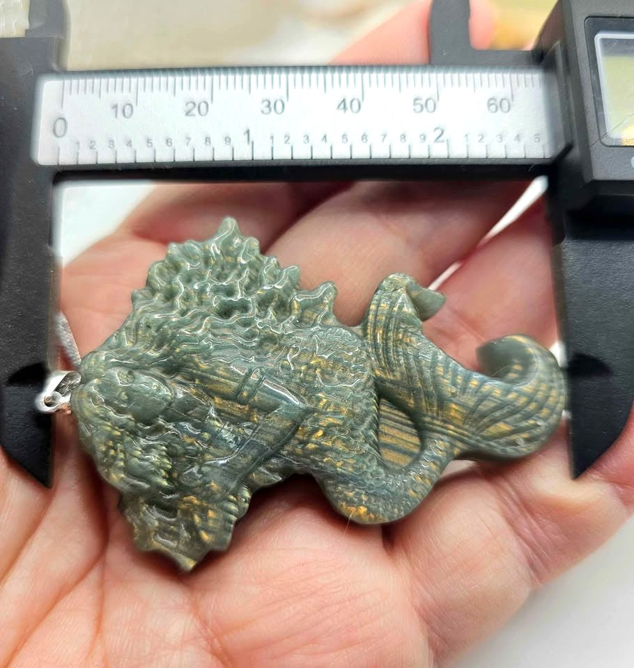 Nature Labradorite Mermaid Big Pendant Necklace