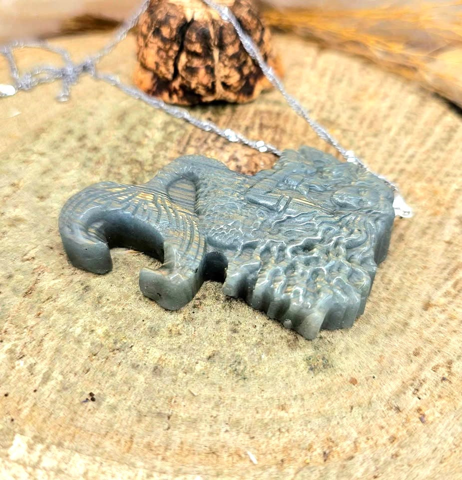 Nature Labradorite Mermaid Big Pendant Necklace