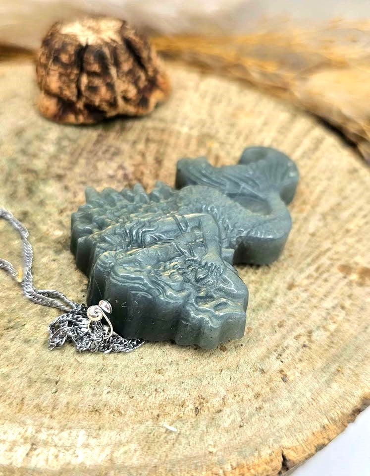 Nature Labradorite Mermaid Big Pendant Necklace