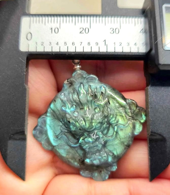 Nature Labradorite Oriental Dragon &amp; Sun Pendant Necklace