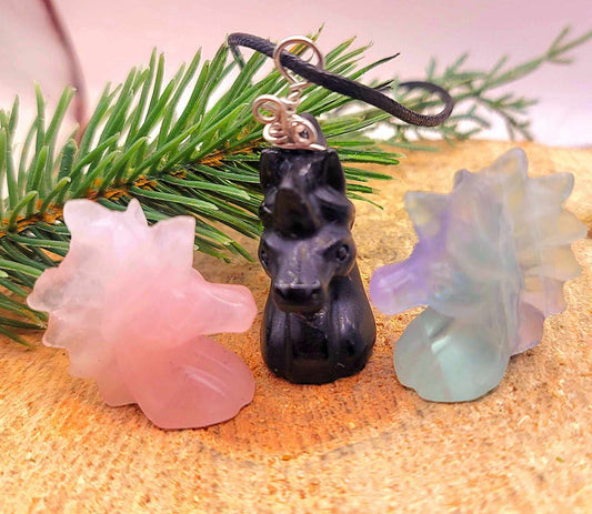 Selection Of Nature Stone Hand Carved Unicorn Pendant Necklace