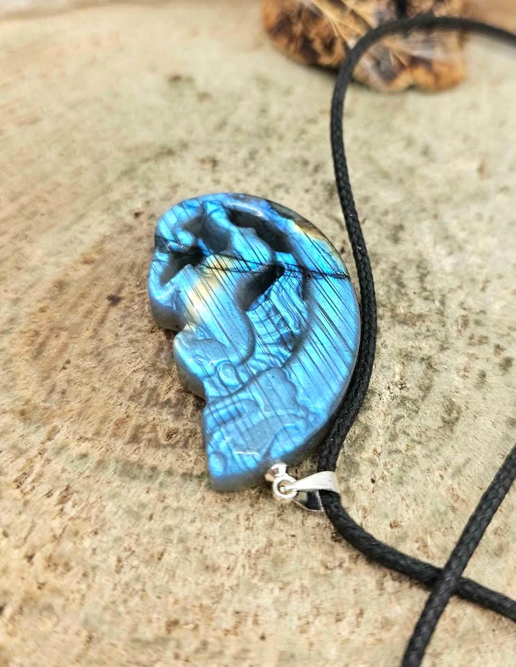 Nature Labradorite Horse And Dragon Pendant Necklace