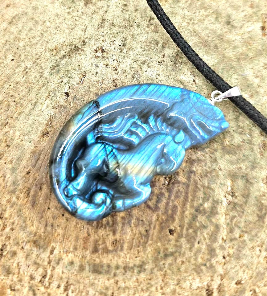 Nature Labradorite Horse And Dragon Pendant Necklace