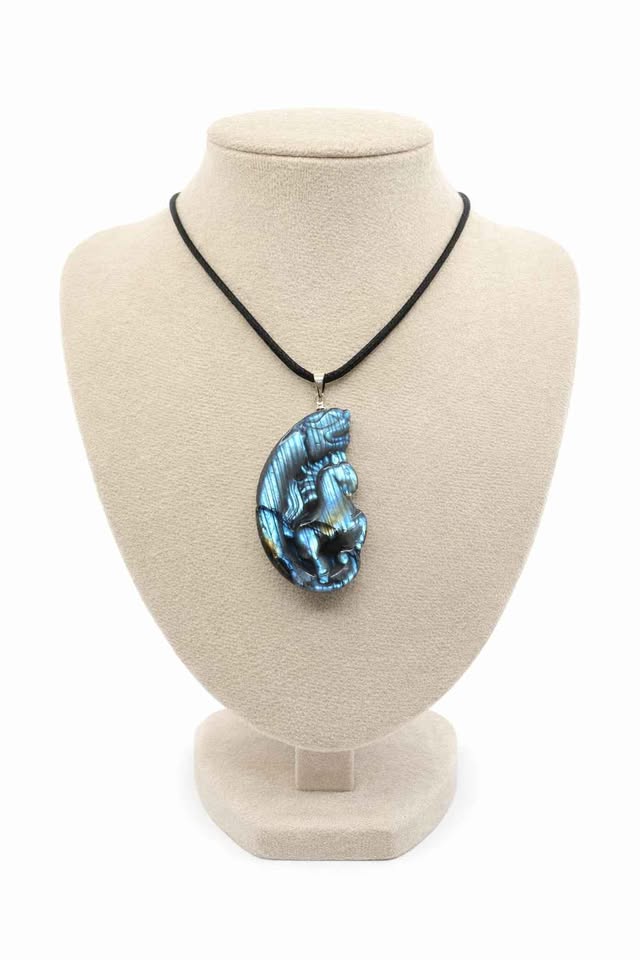 Nature Labradorite Horse And Dragon Pendant Necklace