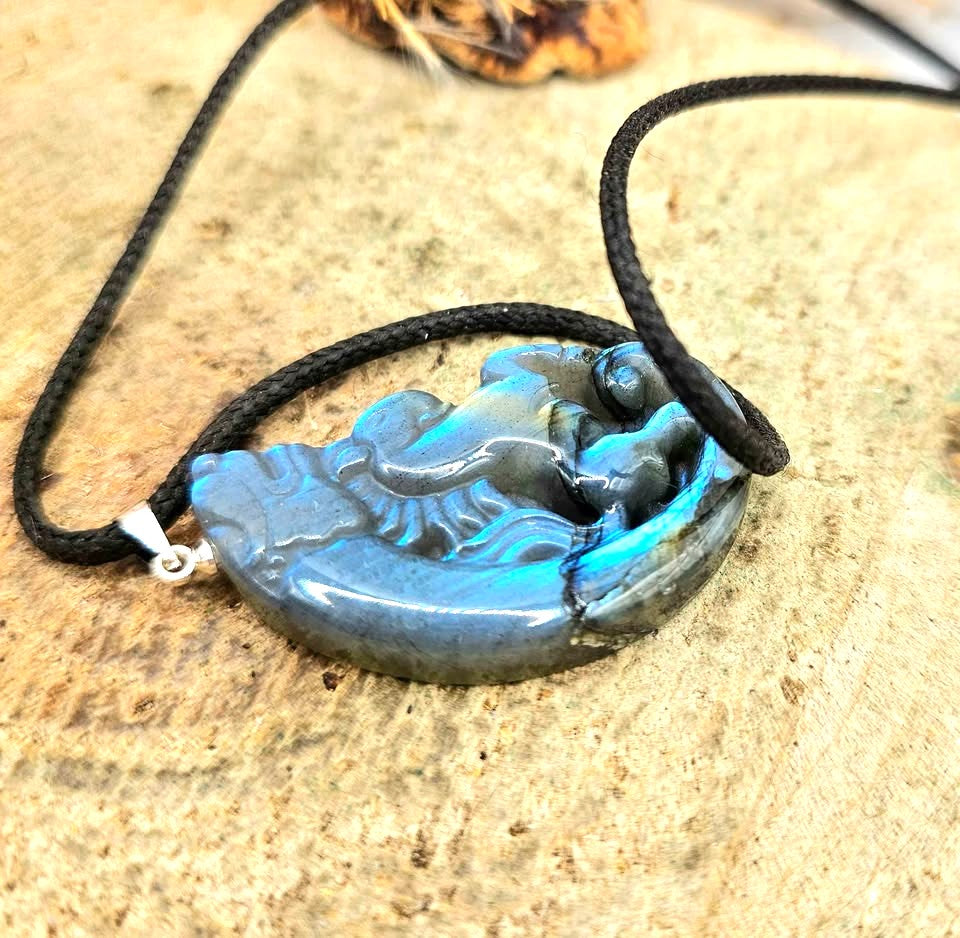 Nature Labradorite Horse And Dragon Pendant Necklace