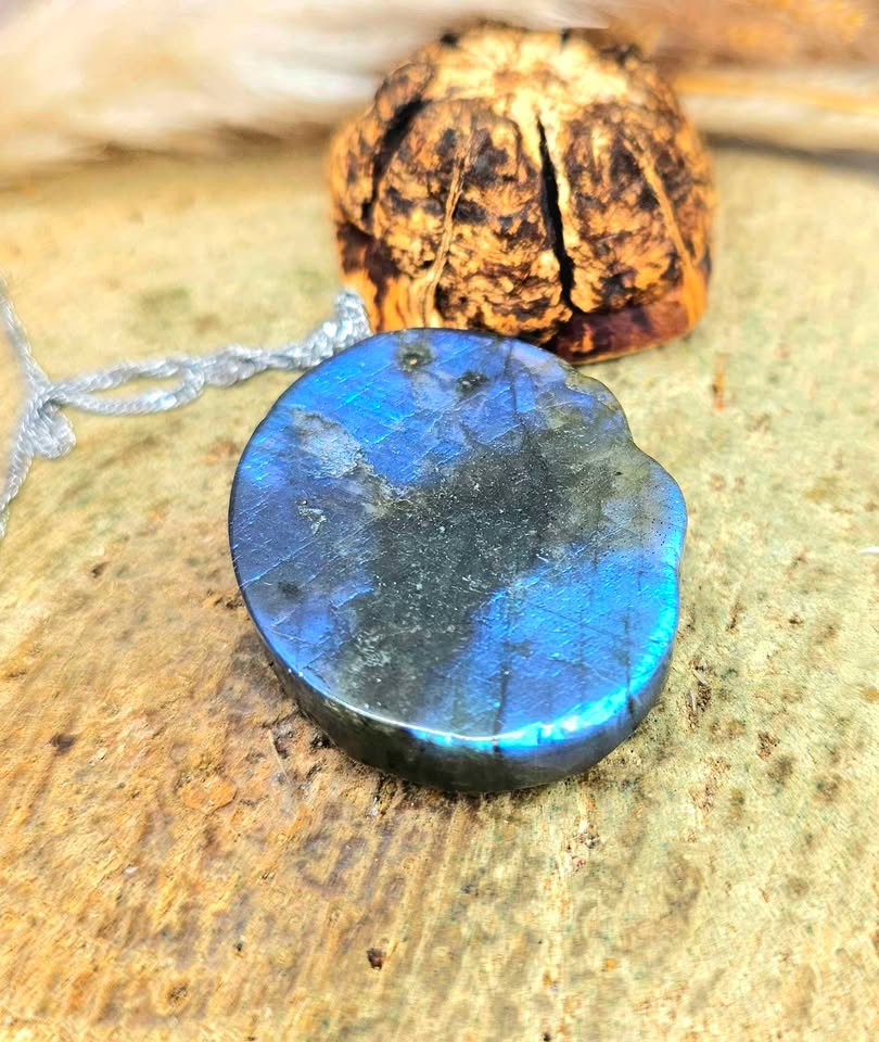 Nature Labradorite Nine Tails Fox And Moon Pendant Necklace
