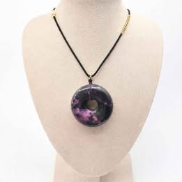 Rhodonite Jumbo Donut Hand Braided Pendant Necklace