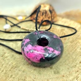 Rhodonite Jumbo Donut Hand Braided Pendant Necklace