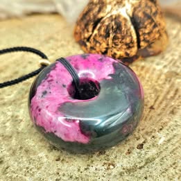Rhodonite Jumbo Donut Hand Braided Pendant Necklace