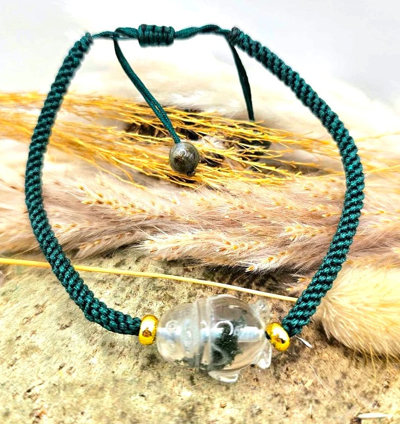 Nature Garden Quartz Hand Carved Penguin Braided Bracelet