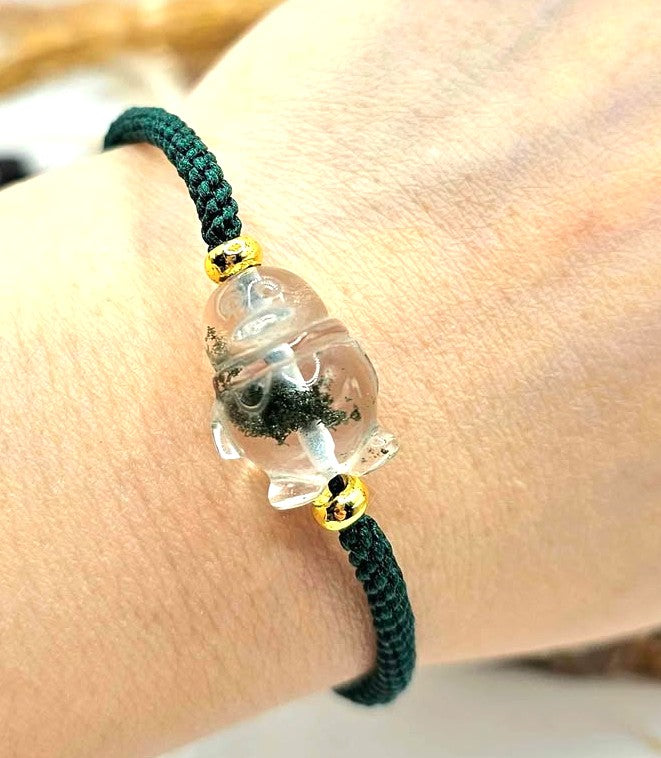 Nature Garden Quartz Hand Carved Penguin Braided Bracelet