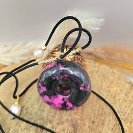 Rhodonite Jumbo Donut Hand Braided Pendant Necklace