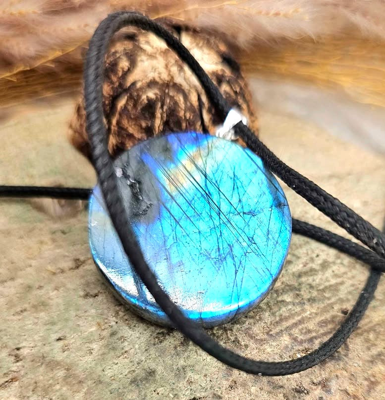 Nature Labradorite Tibetan Buddhism Wrathful Deity Pendant Necklace.
