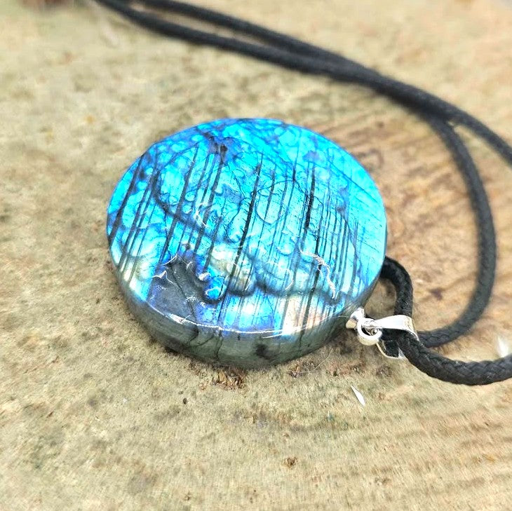 Nature Labradorite Tibetan Buddhism Wrathful Deity Pendant Necklace.