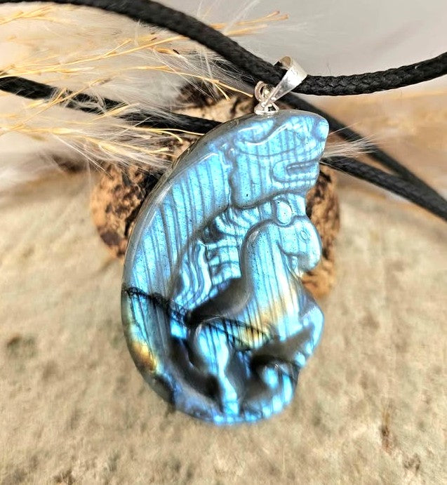 Nature Labradorite Horse And Dragon Pendant Necklace