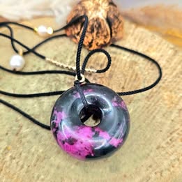 Rhodonite Jumbo Donut Hand Braided Pendant Necklace
