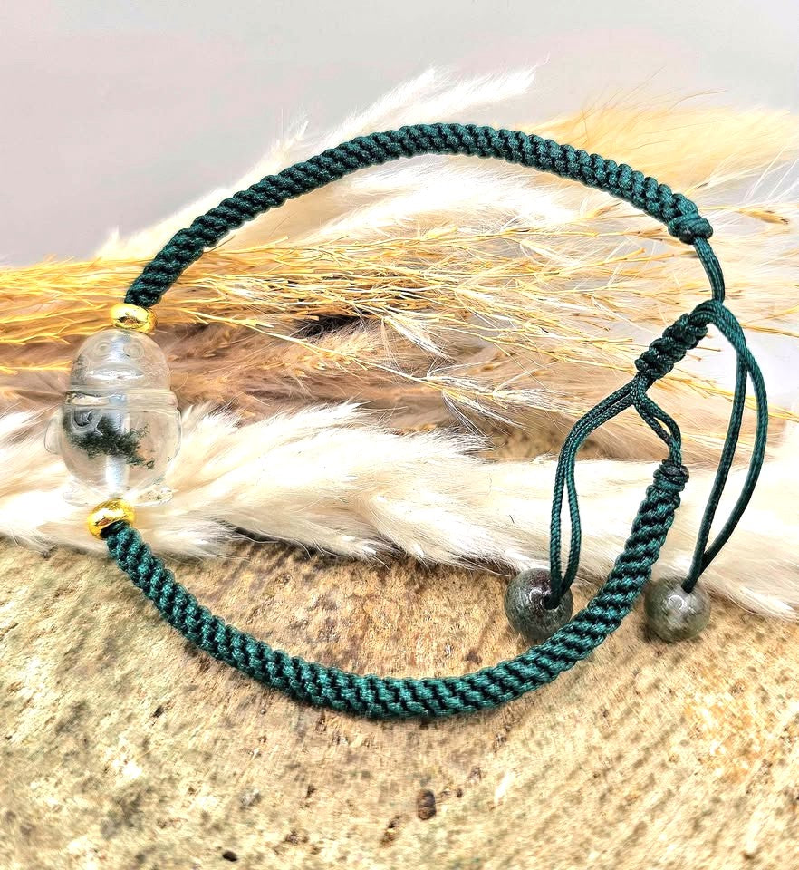 Nature Garden Quartz Hand Carved Penguin Braided Bracelet
