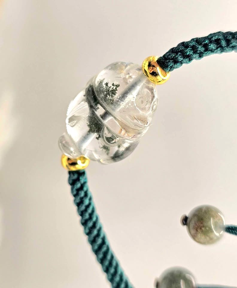 Nature Garden Quartz Hand Carved Penguin Braided Bracelet