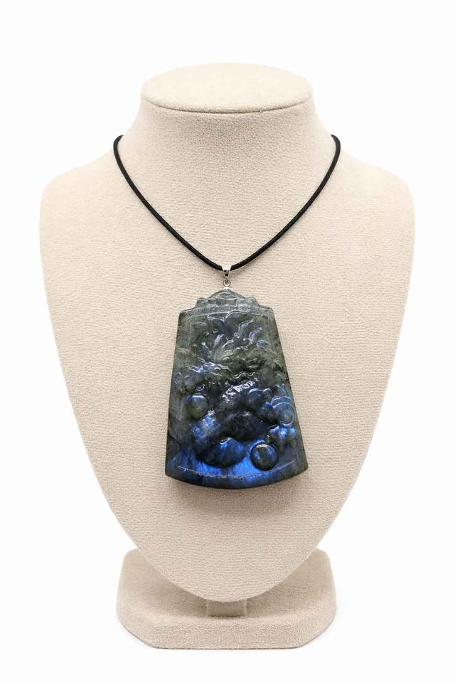 Nature Labradorite Oriental Dragon Big Pendant Necklace
