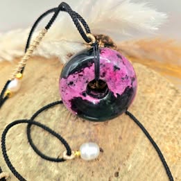 Rhodonite Jumbo Donut Hand Braided Pendant Necklace