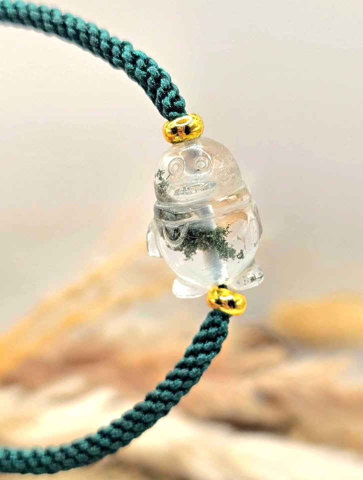 Nature Garden Quartz Hand Carved Penguin Braided Bracelet