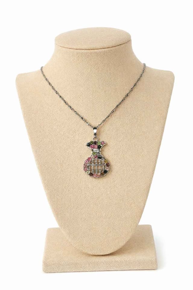 Rainbow Tourmaline Gemstone Abacus Coin Bag Pendant Necklace