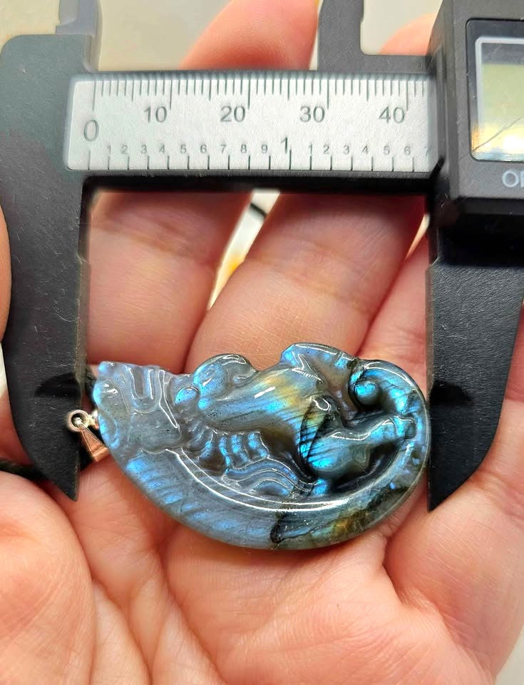 Nature Labradorite Horse And Dragon Pendant Necklace