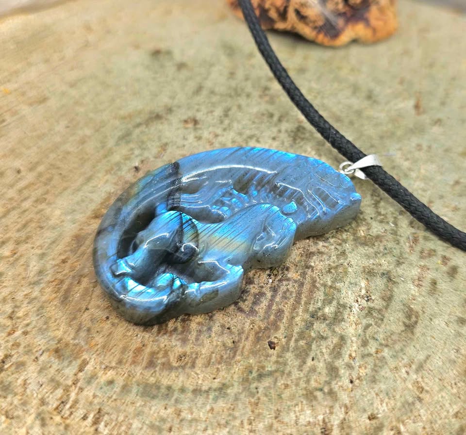 Nature Labradorite Horse And Dragon Pendant Necklace