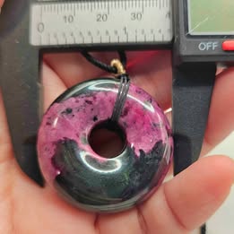 Rhodonite Jumbo Donut Hand Braided Pendant Necklace