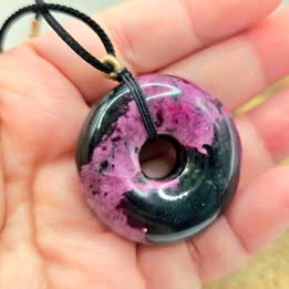 Rhodonite Jumbo Donut Hand Braided Pendant Necklace
