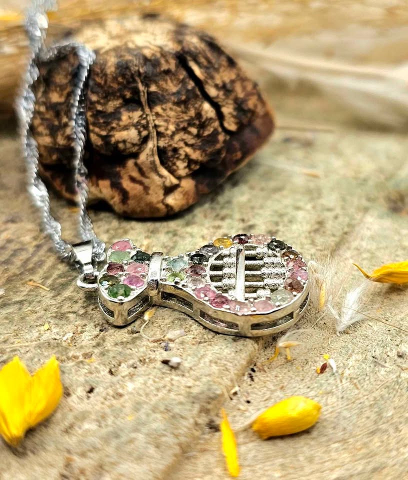 Rainbow Tourmaline Gemstone Abacus Coin Bag Pendant Necklace