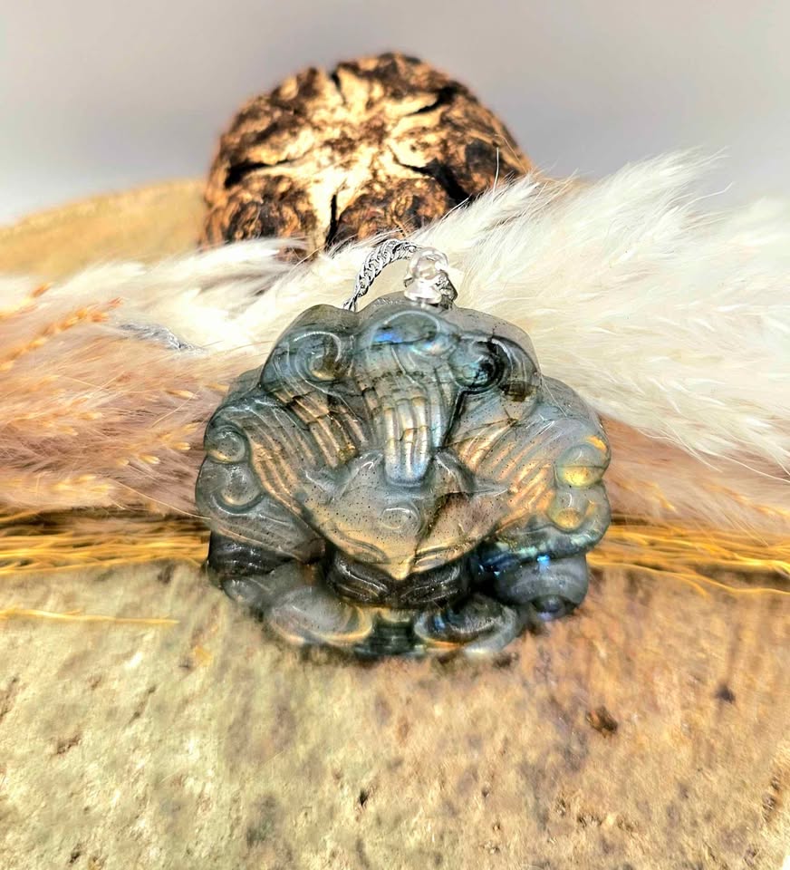 Nature Labradorite Nine Tails Fox God Pendant Necklace