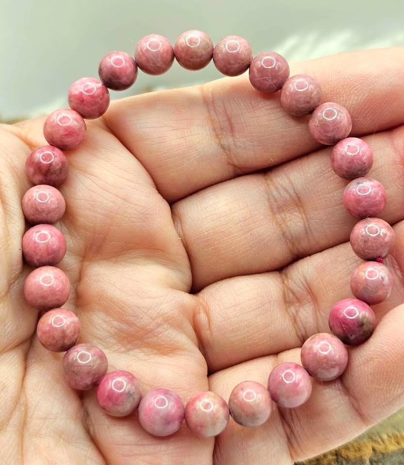 Nature Rhodonite 7mm Round Bead Bracelet