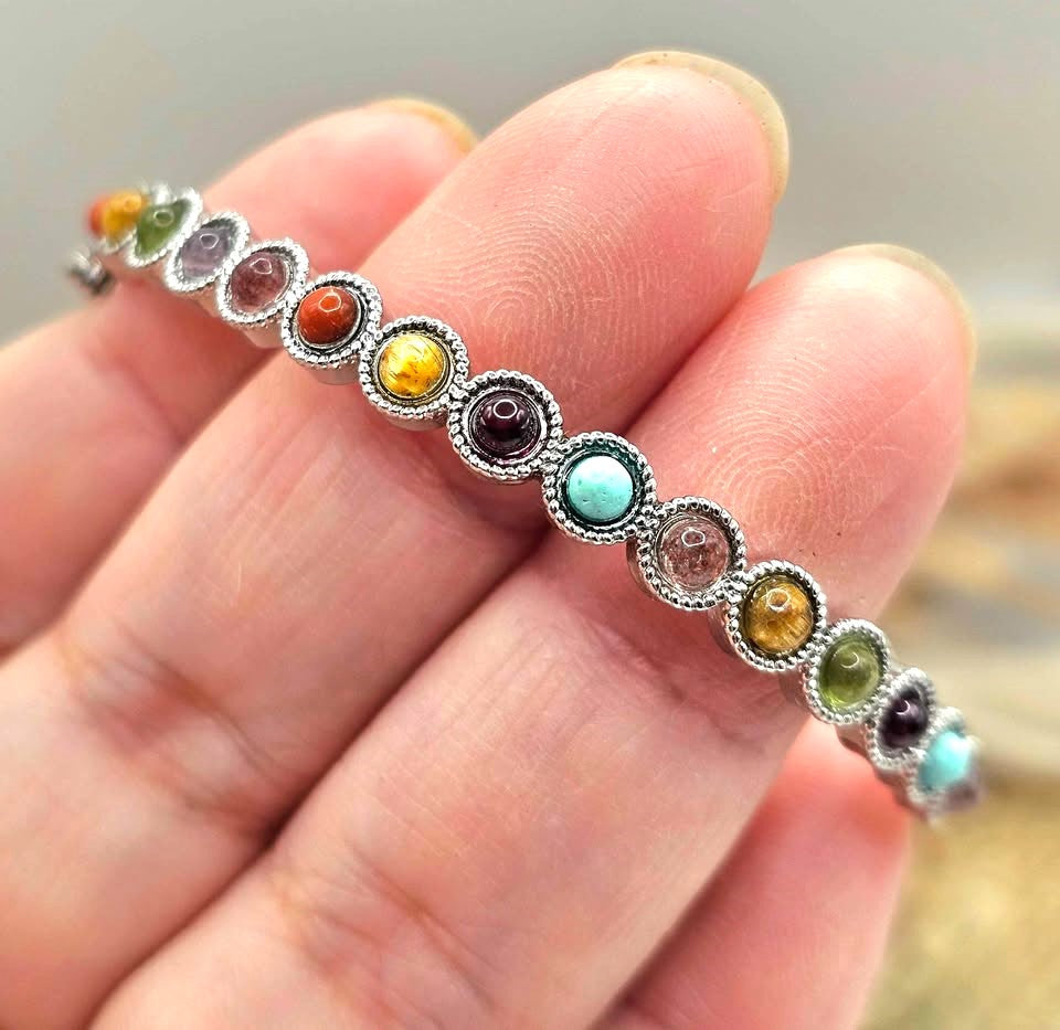 Multi Nature Gemstones Crystal Chakra Bangle