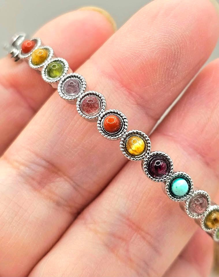 Multi Nature Gemstones Crystal Chakra Bangle