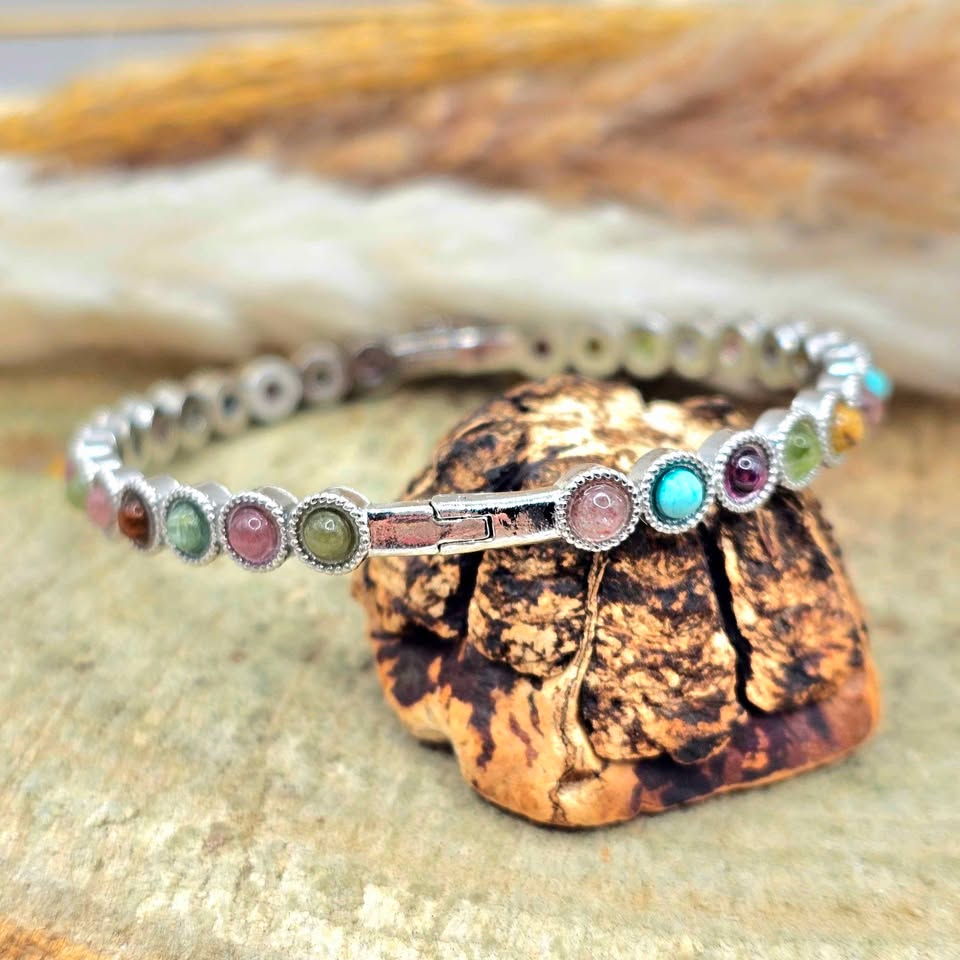 Multi Nature Gemstones Crystal Chakra Bangle