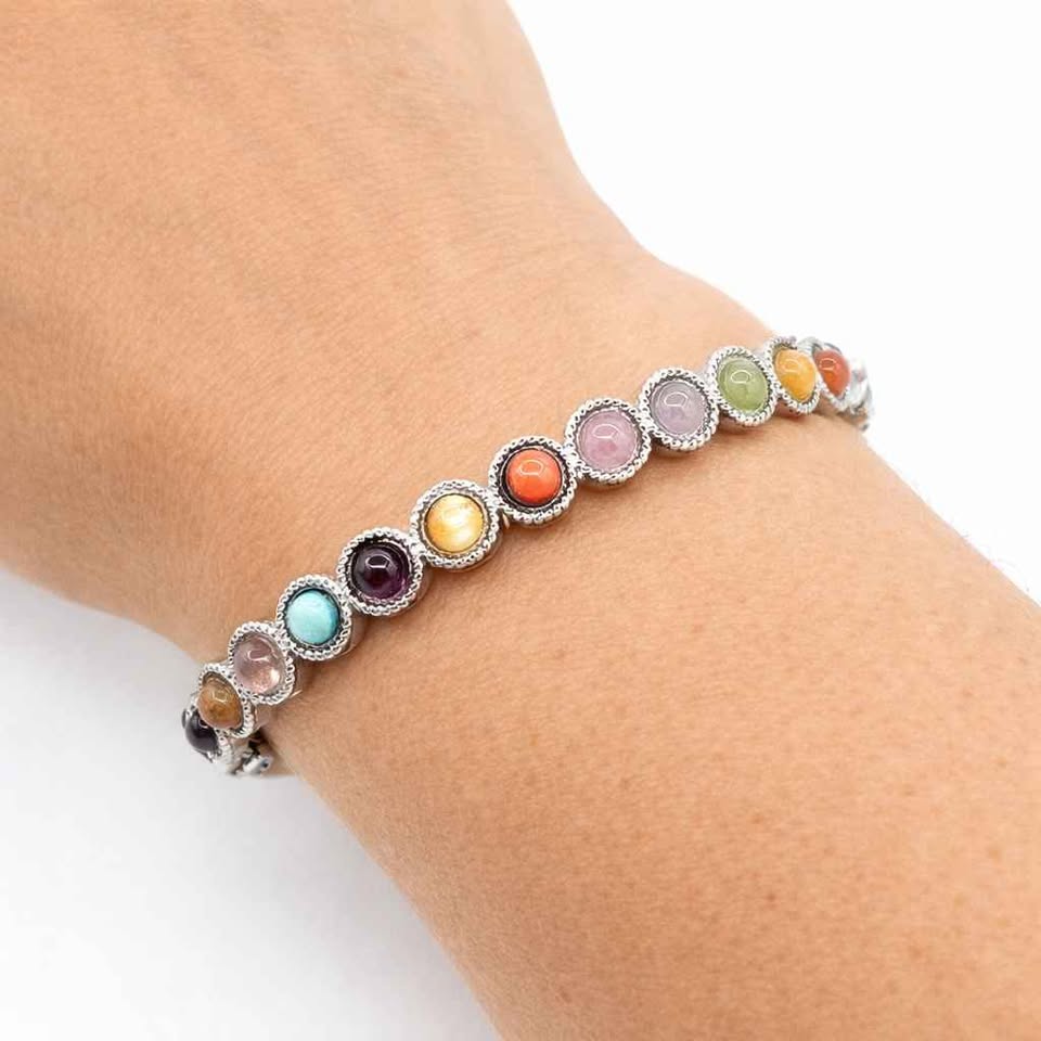 Multi Nature Gemstones Crystal Chakra Bangle